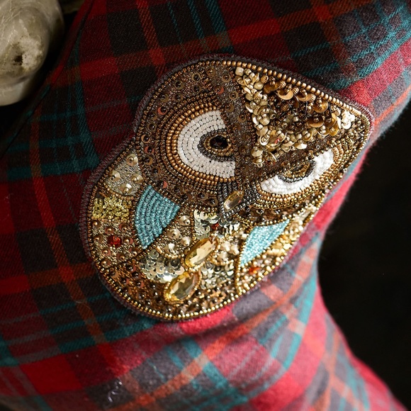 Embellished Jeweled Owl Plaid Christmas Stocking - Pottery Barn - Picture 5 of 6